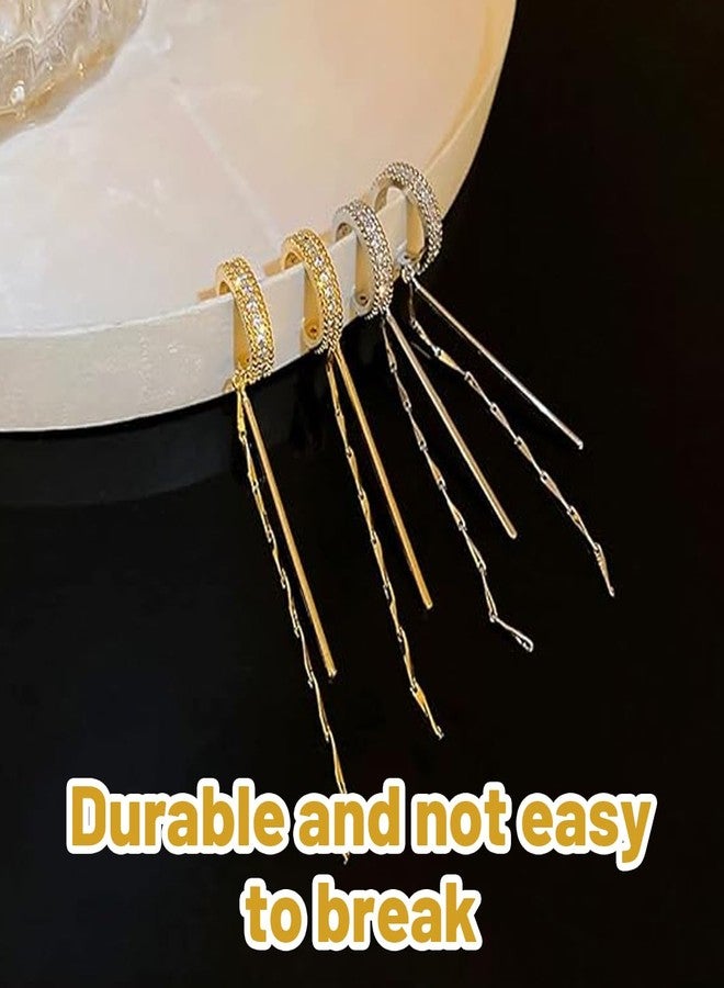 BCNJEPIN Non Piercing Earrings for Women, 2 Pairs Tassel EarCuffs for Women Fashion Without Piercing, Gold and Silver Alloy Pressing Earrings, Stylish Ear Chain for Parties and Shopping - Image 2