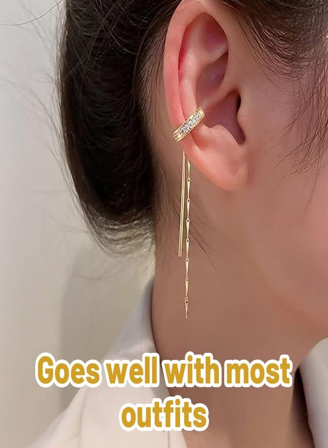 BCNJEPIN Non Piercing Earrings for Women, 2 Pairs Tassel EarCuffs for Women Fashion Without Piercing, Gold and Silver Alloy Pressing Earrings, Stylish Ear Chain for Parties and Shopping - Image 3
