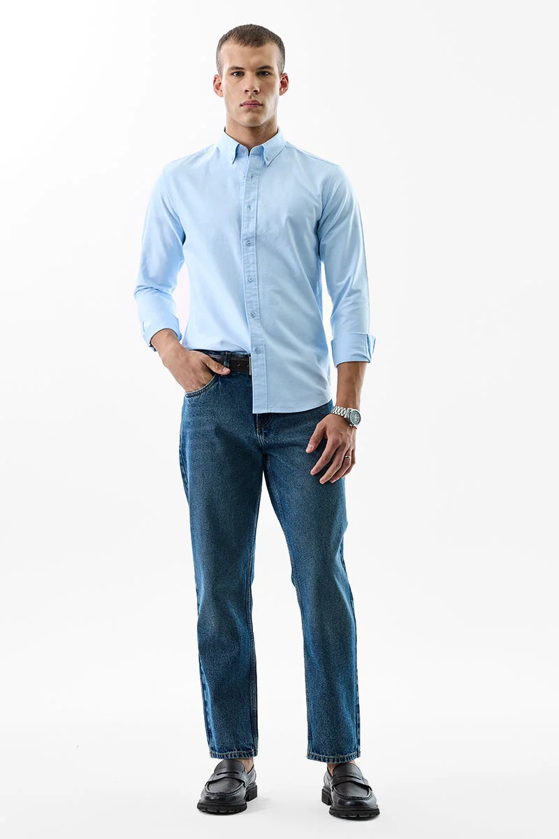 SNITCH Slim Fit Cotton Core Lab Light Blue Oxford Shirt