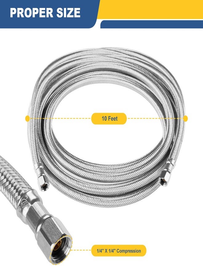 GUOFIS 10 FT Refrigerator Water Line,Stainless Steel Braided Ice Maker Hose with 1/4" Comp X 1/4"Compression Fittings(1PCS,10 Foot)(HOSE001) - Image 2