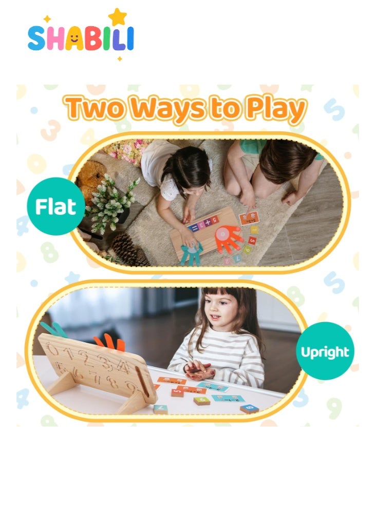 شبيلي كتل العد مونتيسوري للأطفال من 3 سنوات وما فوق، ألعاب رقمية خشبية تعليمية لمرحلة ما قبل المدرسة، لوحة عد تفاعلية ذات وجهين ورسم بالأرقام، أدوات رياضية حسية للأطفال، هدايا عيد ميلاد مثالية للأولاد والبنات من 3-5 سنوات - Image 4