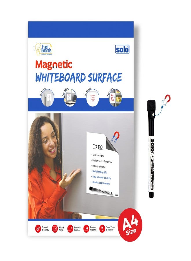 سولو لوح كتابة مغناطيسي SOLO A4 (8.3 × 11.7 بوصة) عبوة من قطعتين | لوح كتابة قابل لإعادة الاستخدام مع قلمين وممسحة | لوح للكتابة والمسح الجاف للمنزل والمكتب والمدرسة - Image 2