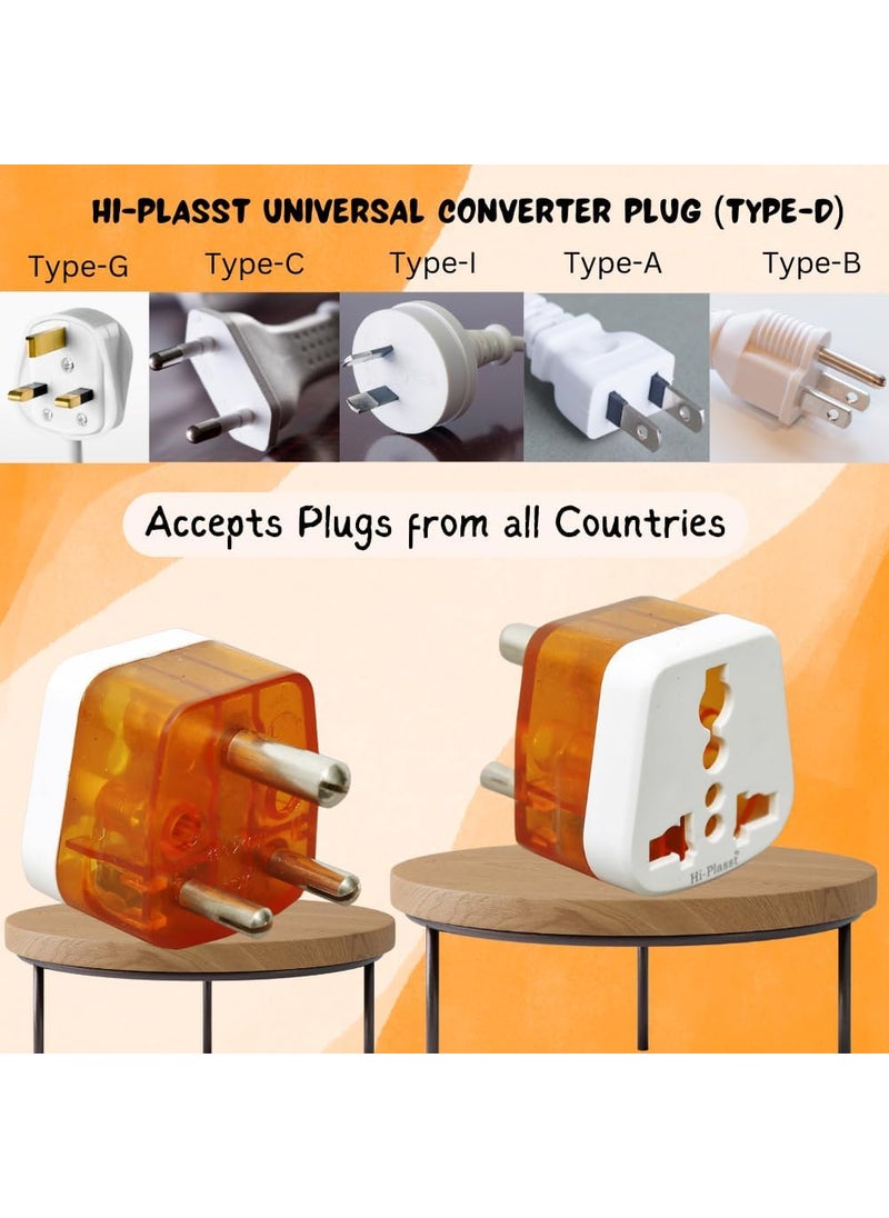 HI PLASST PINS N PLUGS HiPLASST 6amp to 13amp 3pin Converter Plug Pack of 10 Type D Adapter World USA UK Canada Europe to India with Universal Socket Travel Adaptor Plug Perfect for Laptop Charger Trimmer  - Image 2