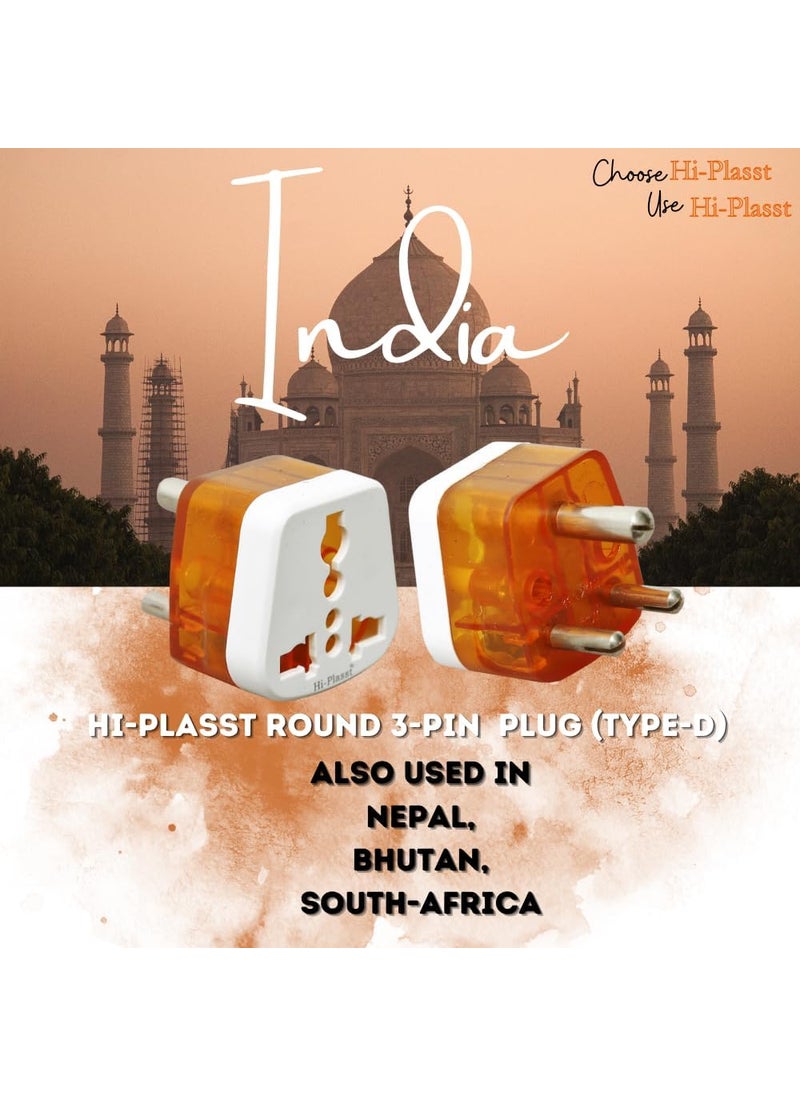 HI PLASST PINS N PLUGS HiPLASST 6amp to 13amp 3pin Converter Plug Pack of 10 Type D Adapter World USA UK Canada Europe to India with Universal Socket Travel Adaptor Plug Perfect for Laptop Charger Trimmer  - Image 3
