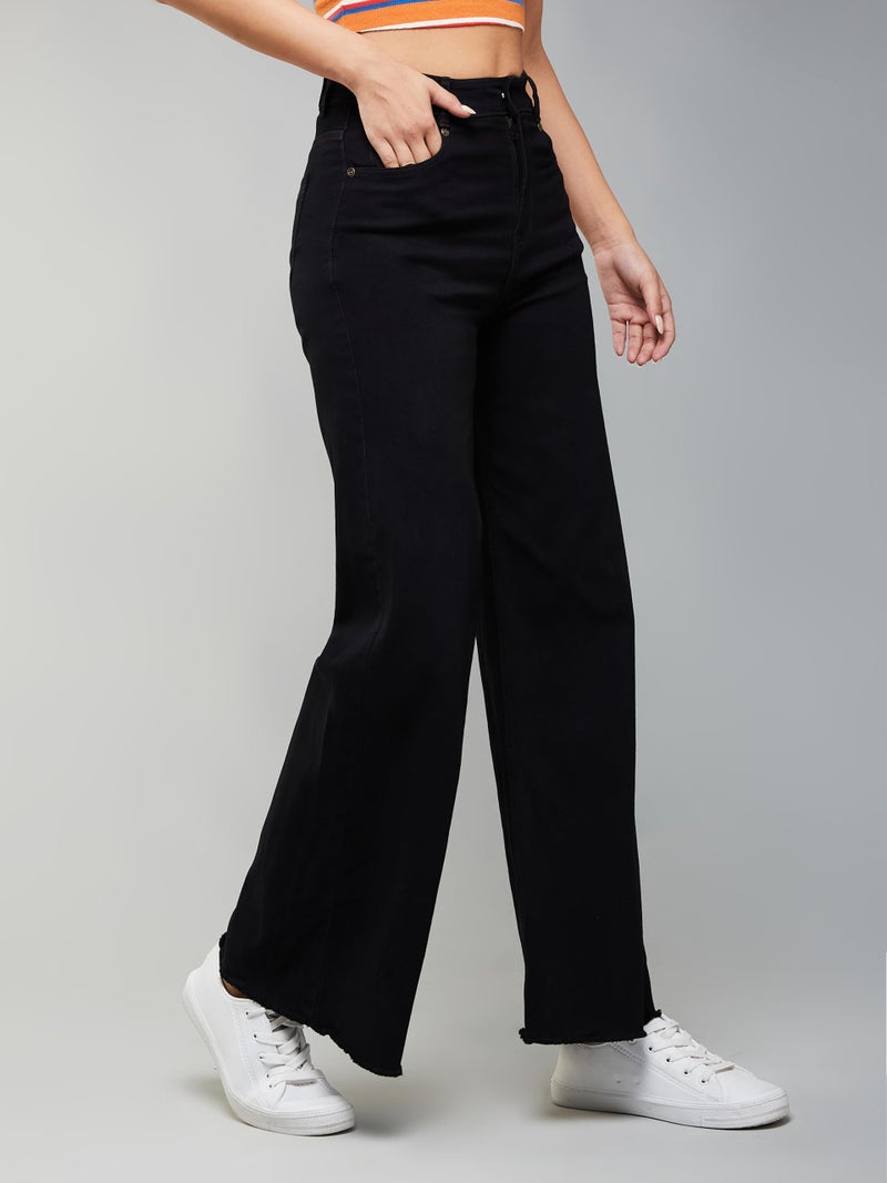 Miss Chase Women's High Rise Regular Length Stretchable Wide Leg Denim Jeans (MCSS24DEN98-82-334-34, True Black, 34) - Image 3