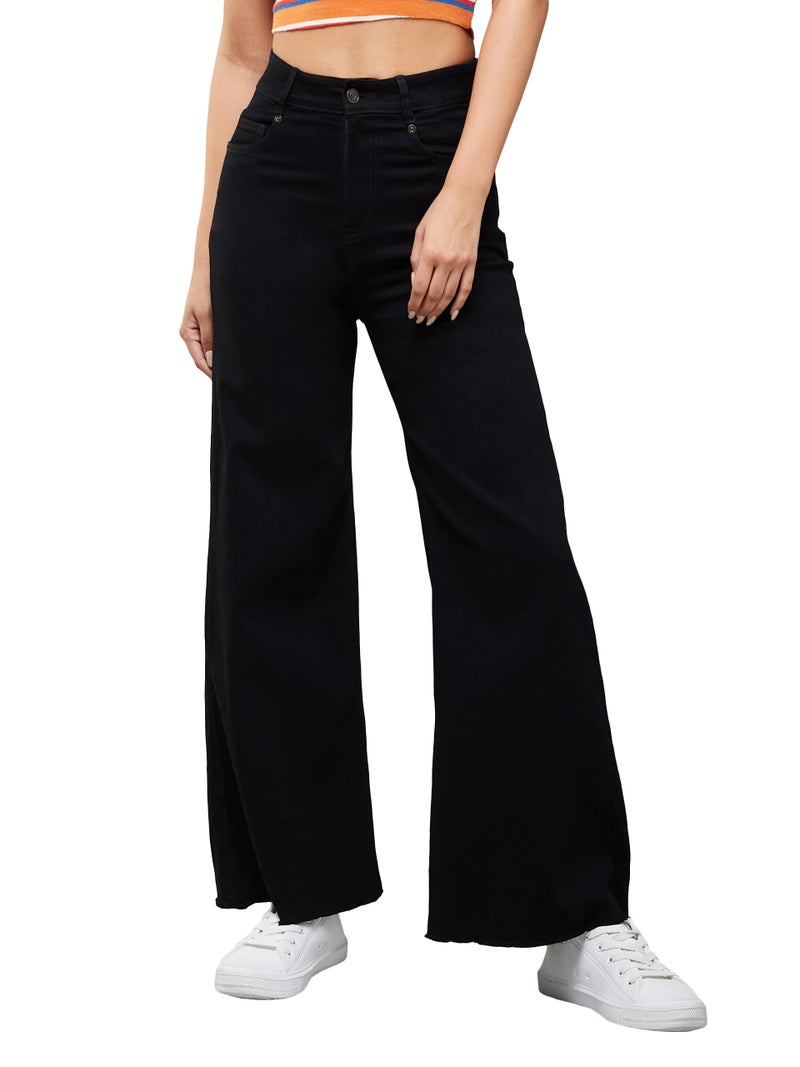 Miss Chase Women's High Rise Regular Length Stretchable Wide Leg Denim Jeans (MCSS24DEN98-82-334-34, True Black, 34) - Image 1