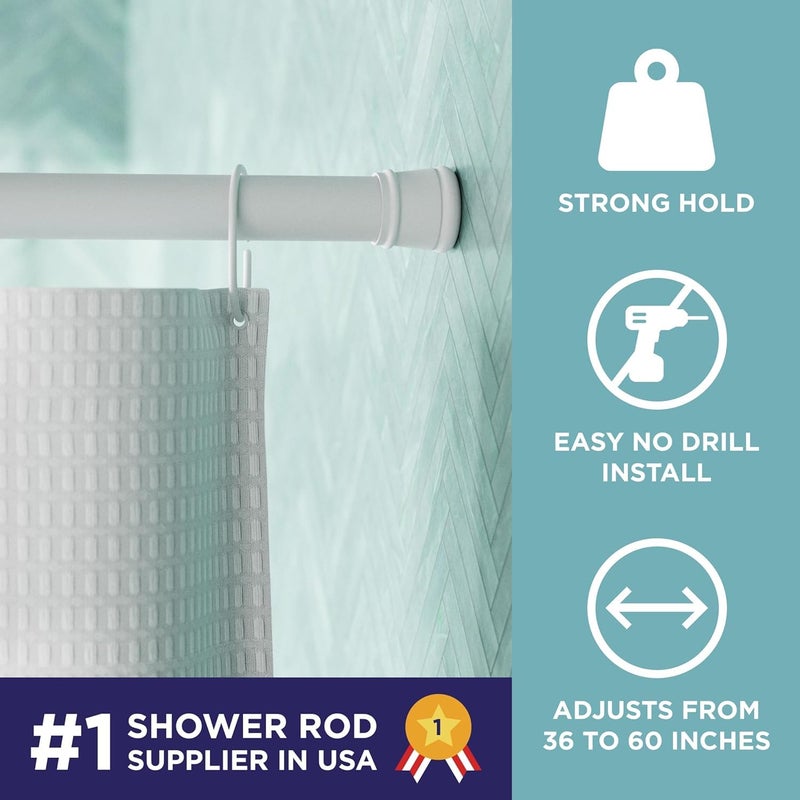 Zenna Home Tension Shower Curtain Rod, No Drill Adjustable Tension Curtain Rod for Bathroom, Rust Resistant, Easy Install Expandable Shower Curtain Rods, 36 to 60 Inches, White - Image 2