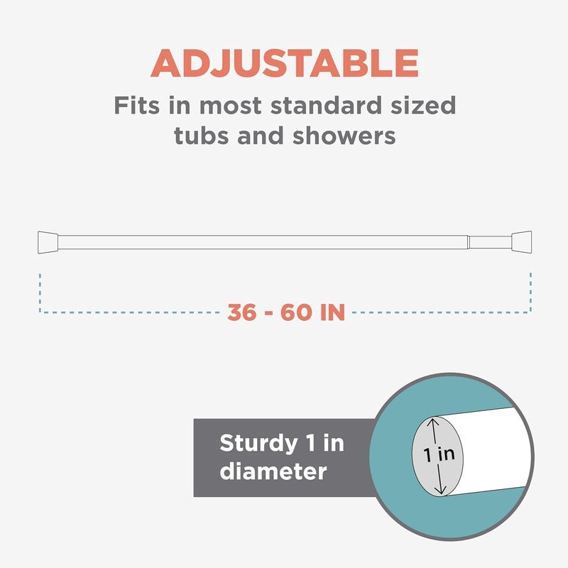 Zenna Home Tension Shower Curtain Rod, No Drill Adjustable Tension Curtain Rod for Bathroom, Rust Resistant, Easy Install Expandable Shower Curtain Rods, 36 to 60 Inches, White - Image 5