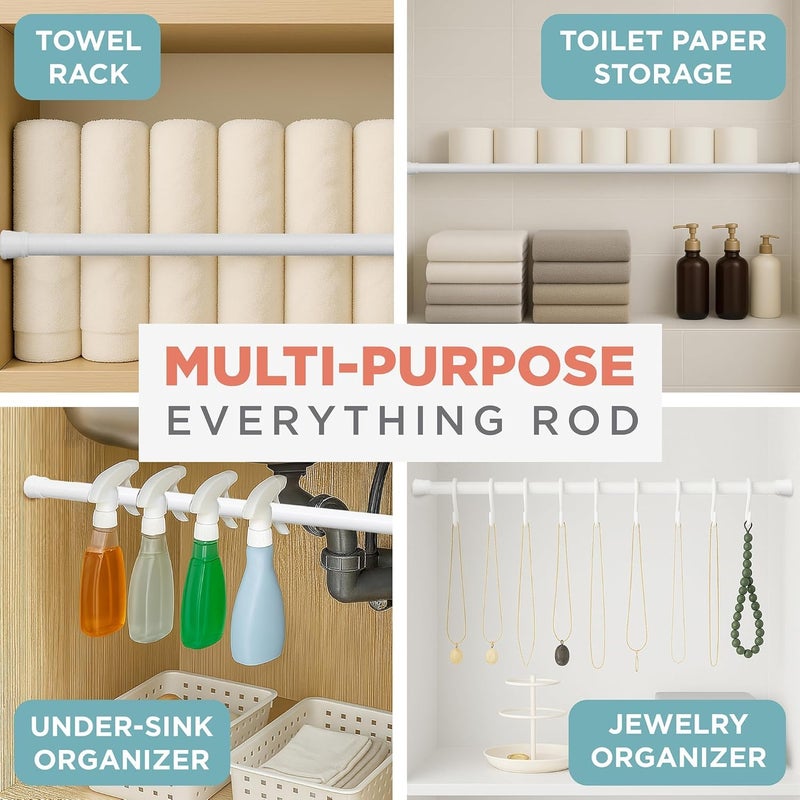 Zenna Home Tension Shower Curtain Rod, No Drill Adjustable Tension Curtain Rod for Bathroom, Rust Resistant, Easy Install Expandable Shower Curtain Rods, 36 to 60 Inches, White - Image 3