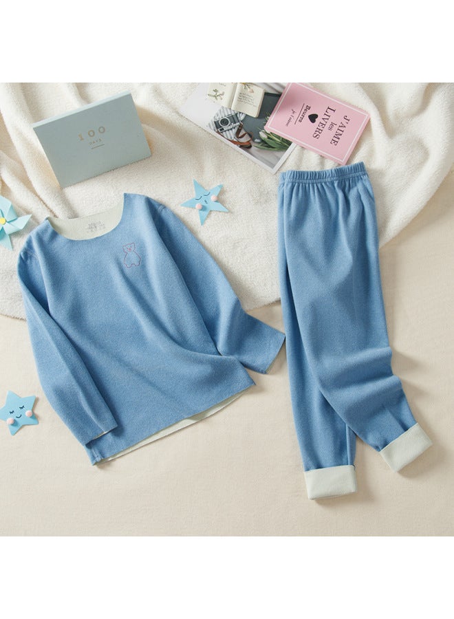 Children's Seamless Thermal Underwear Set With Ab Side, Double-sided Plush Autumn Clothes And Pants For Both Boys And Girls