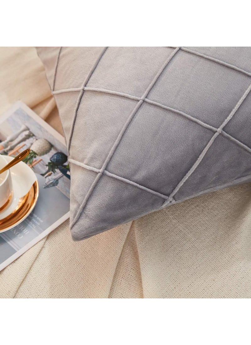 AMICA AMICA Luxurious Diamond Pinch Pleated Crystal Velvet Pillowcases Solid Pintuck Throw Cushion Cover for Home Decor Hidden Zipper Closure (Gray, 17'' X 27'' Inch)  - Image 4