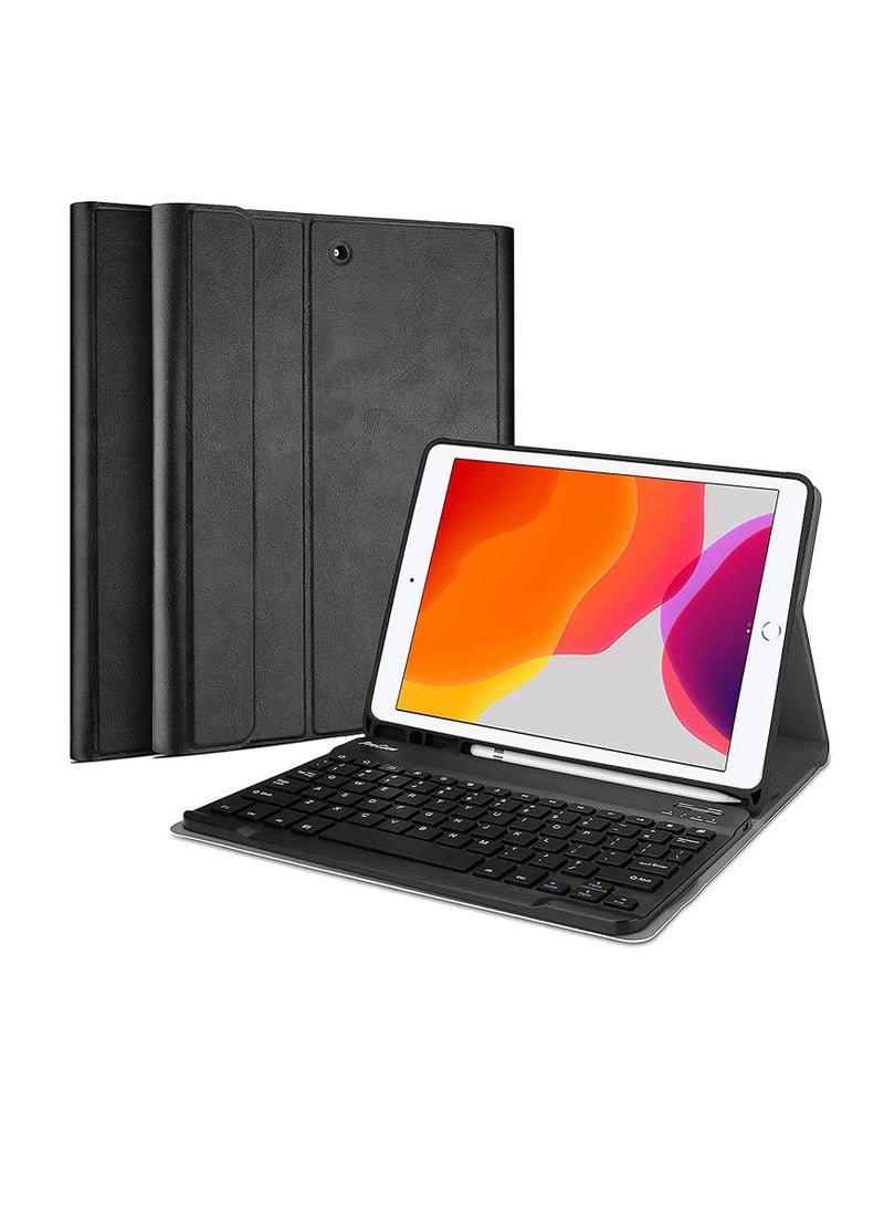 حافظة لوحة مفاتيح iPad 10.2 من الجيل الثامن 2019 2020 بغطاء رفيع وخفيف الوزن مع لوحة مفاتيح لاسلكية قابلة للفصل مغناطيسيًا لجهاز iPad 10.5 بوصة الجيل السابع 2019 مع حامل أقلام أسود - Image 1