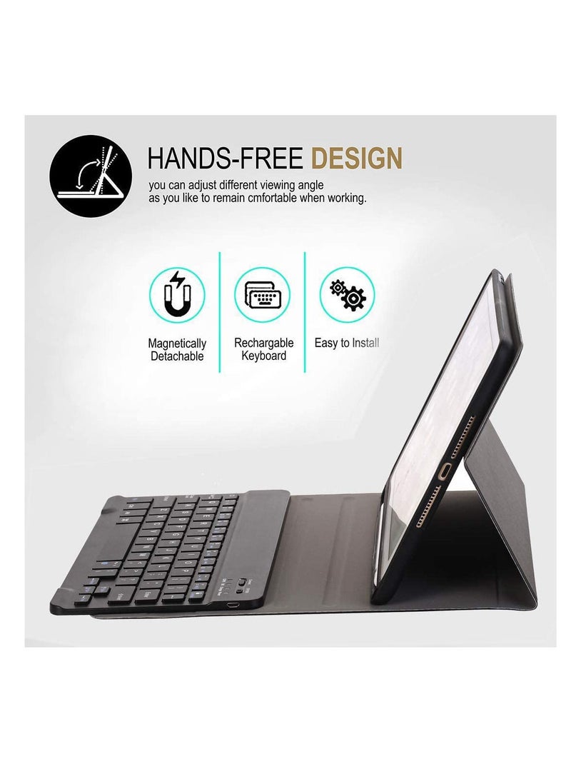 حافظة لوحة مفاتيح iPad 10.2 من الجيل الثامن 2019 2020 بغطاء رفيع وخفيف الوزن مع لوحة مفاتيح لاسلكية قابلة للفصل مغناطيسيًا لجهاز iPad 10.5 بوصة الجيل السابع 2019 مع حامل أقلام أسود - Image 3