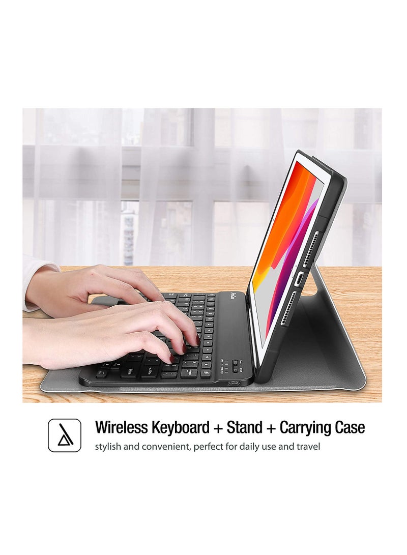حافظة لوحة مفاتيح iPad 10.2 من الجيل الثامن 2019 2020 بغطاء رفيع وخفيف الوزن مع لوحة مفاتيح لاسلكية قابلة للفصل مغناطيسيًا لجهاز iPad 10.5 بوصة الجيل السابع 2019 مع حامل أقلام أسود - Image 5