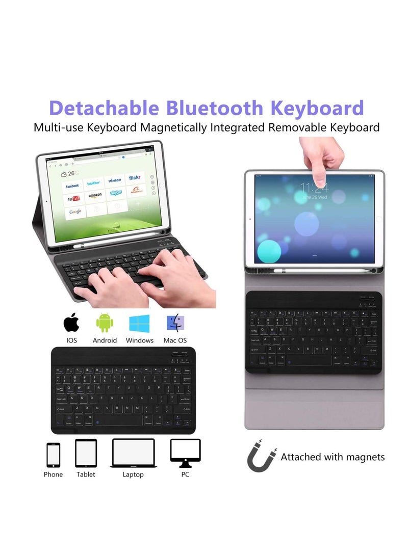 حافظة لوحة مفاتيح iPad 10.2 من الجيل الثامن 2019 2020 بغطاء رفيع وخفيف الوزن مع لوحة مفاتيح لاسلكية قابلة للفصل مغناطيسيًا لجهاز iPad 10.5 بوصة الجيل السابع 2019 مع حامل أقلام أسود - Image 2