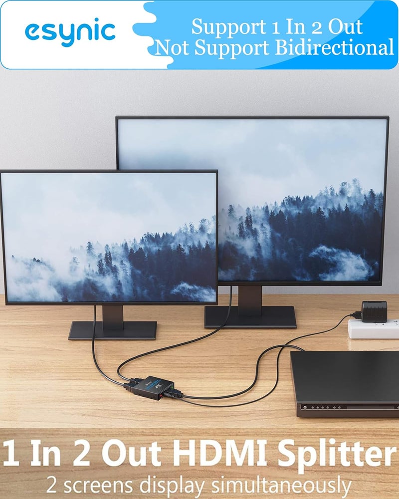 eSynic Portable 4K/30HZ HDMI Splitter Plug&Play 2 Way HDMI Splitter 1 in 2 Out [Only Mirror No Extend Mode] Support HDMI 1.4 Version With Metal Shell for HDTV PS4 Blu-ray Player Laptop Gaming Consoles - Image 5