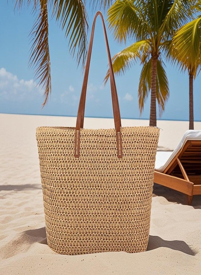 Naimo Women Straw Shoulder Bag Woven Summer Beach Tote Large Casual Weaving Rattan Handbag Purse - Image 3