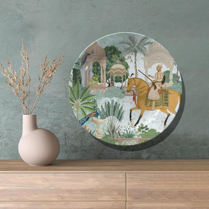 Dessine Art Dessine Art Emperor Akbar In Garden Wall PlateStand Metal Hook Indian Heritage Hanging Wall Plate 10inchBone China Wall Plate for Wall Dcor I Home Dcor I Living Room I Drawing Room Office  - Image 3