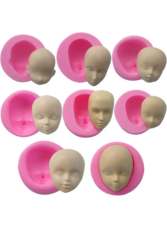 S-TOP 3D Doll Head Baby Face Silicone Cake Molds Model Handmade Soap Clay Plaster Mold Fondant Chocolate Gummy Biscuit Sugar Craft Mould DIY Cake Decorating Supplies Bakeware Baking Tools 8 Pcs - Image 1