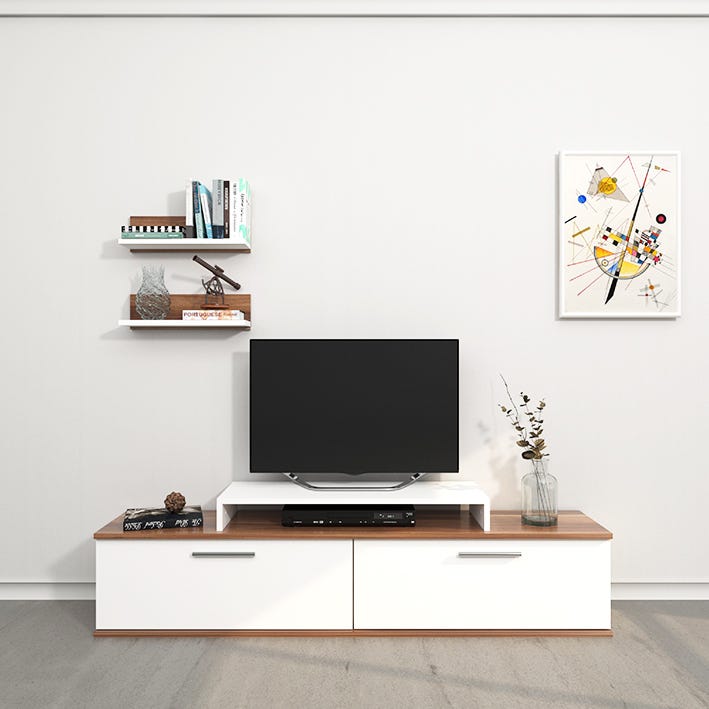 وحدة تليفزيون خشب ام دي اف، 160x46x30 سم - ابيض