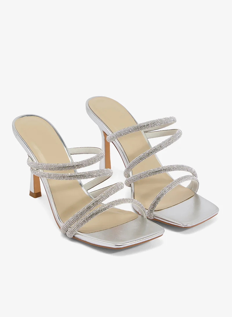Truffle Silver Gold Embellished High Heel Strap Detail Sandals for Women | Best Price UAE