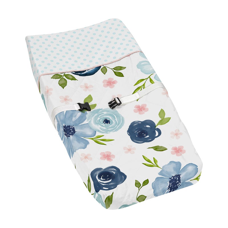 Sweet Jojo Designs Sweet Jojo Designs Navy Blue and Pink Watercolor Floral Girl Baby Nursery Changing Pad Cover Blush Green and White Shabby Chic Rose Flower Polka Dot 