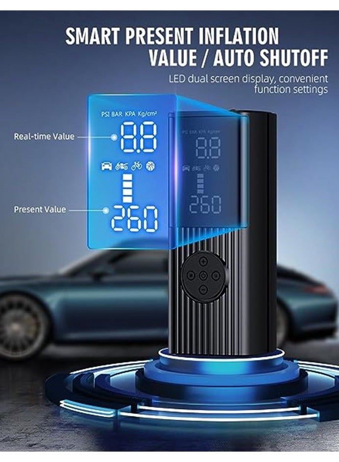 Car Motorcycle Cordless Tyre Inflator Portable Air Compressor, 150PSI Cordless Fast Pump with LCD Digital Screen Emergency Light 9000mAh Battery Powered - Image 5