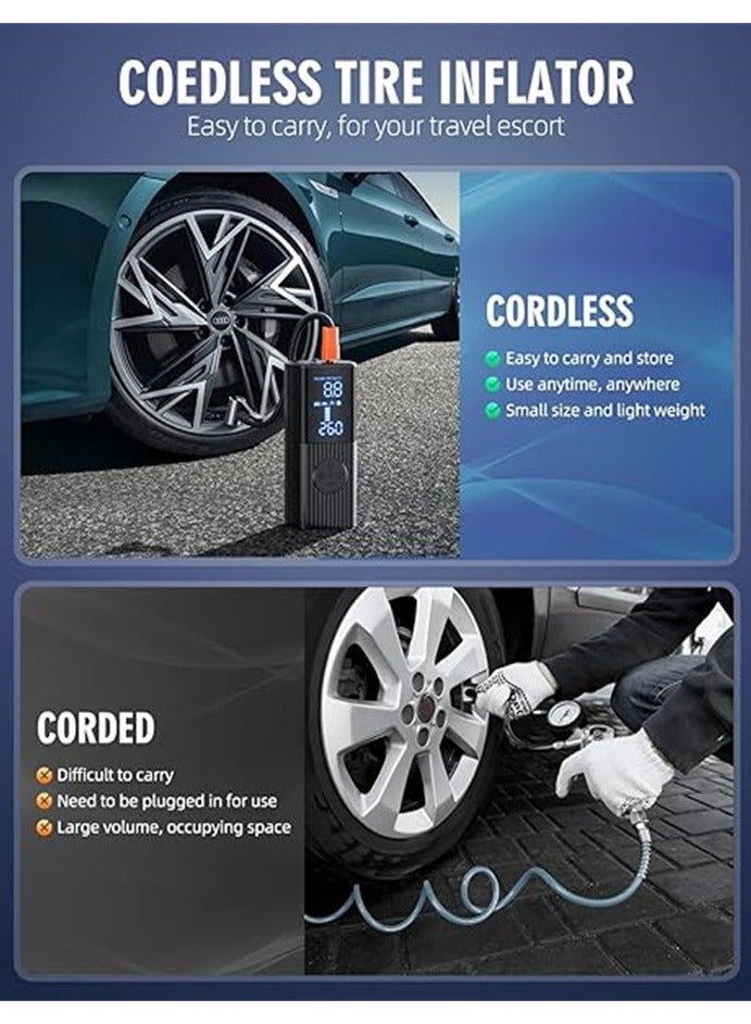 Car Motorcycle Cordless Tyre Inflator Portable Air Compressor, 150PSI Cordless Fast Pump with LCD Digital Screen Emergency Light 9000mAh Battery Powered - Image 3