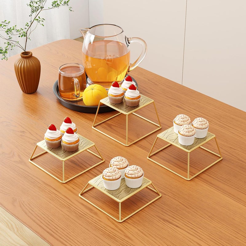 YFEEN Dessert Table Risers Display Stands Food display Gold Metal Square Retail Pizza,Cupcake,Candy Stands Food Platter Tray,6x6 INCH,Set of 4 - Image 3
