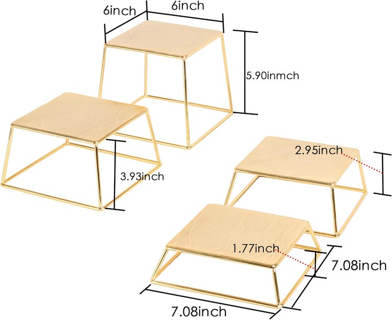 YFEEN Dessert Table Risers Display Stands Food display Gold Metal Square Retail Pizza,Cupcake,Candy Stands Food Platter Tray,6x6 INCH,Set of 4 - Image 2