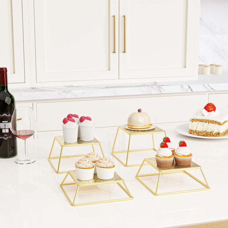 YFEEN Dessert Table Risers Display Stands Food display Gold Metal Square Retail Pizza,Cupcake,Candy Stands Food Platter Tray,6x6 INCH,Set of 4 - Image 4