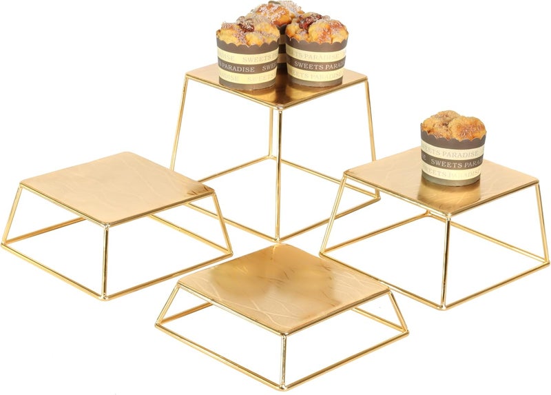 YFEEN Dessert Table Risers Display Stands Food display Gold Metal Square Retail Pizza,Cupcake,Candy Stands Food Platter Tray,6x6 INCH,Set of 4 - Image 1