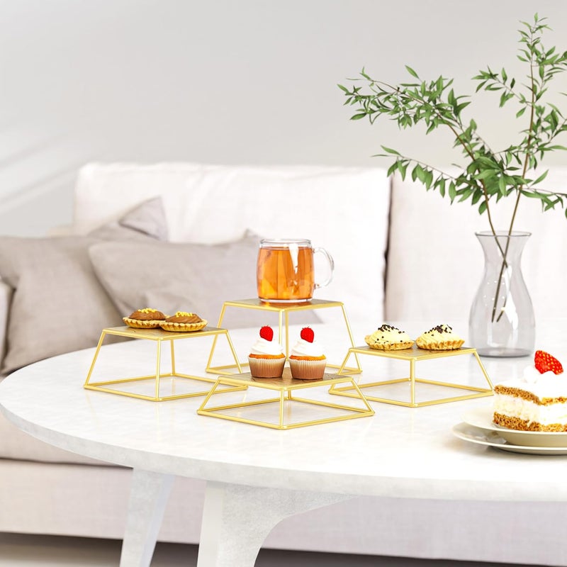 YFEEN Dessert Table Risers Display Stands Food display Gold Metal Square Retail Pizza,Cupcake,Candy Stands Food Platter Tray,6x6 INCH,Set of 4 - Image 5