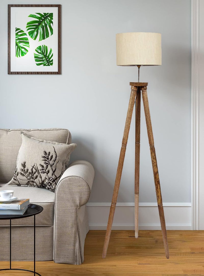 AMDHOME Drum OffWhite Cotton Wooden Tripod Floor lamp - Image 2