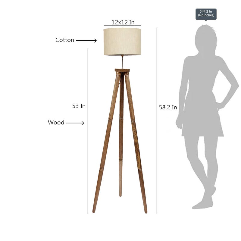 AMDHOME Drum OffWhite Cotton Wooden Tripod Floor lamp - Image 3