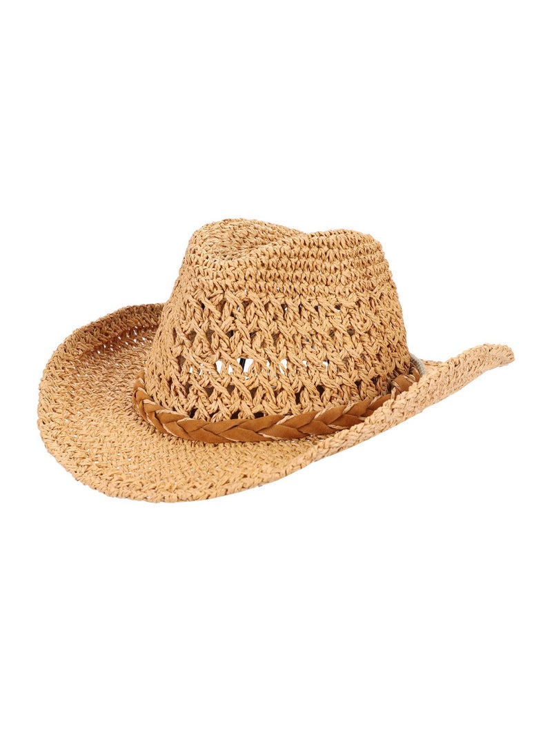 Excefore Straw Cowboy Hat Wide Brim Sun Hat Cowgirl Summer Panama Hat with Chin Strap Men Women Sombrero Travel Outdoor Family Hat, Stay Cool and Shaded in Style  - Image 1