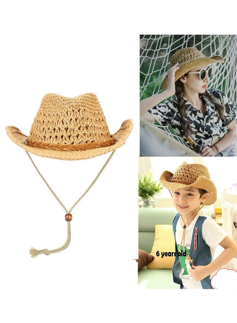 Excefore Straw Cowboy Hat Wide Brim Sun Hat Cowgirl Summer Panama Hat with Chin Strap Men Women Sombrero Travel Outdoor Family Hat, Stay Cool and Shaded in Style  - Image 2