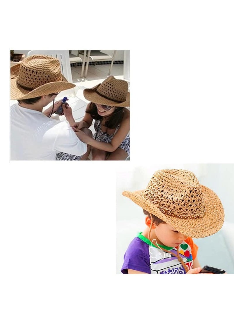 Excefore Straw Cowboy Hat Wide Brim Sun Hat Cowgirl Summer Panama Hat with Chin Strap Men Women Sombrero Travel Outdoor Family Hat, Stay Cool and Shaded in Style  - Image 5