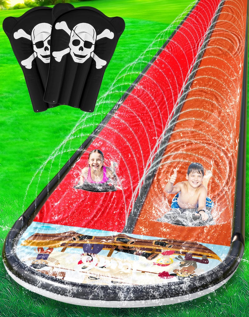 JAMBO 22Ft Water Slide and 2 Bodyboards, Extra Long Heavy Duty Slip Splash and Slide with Inflatable Bumpers, Pirate Splash Mat Water Sprinkler, Outdoor Water Toys, Summer n Toy, Splash Pad - Image 1