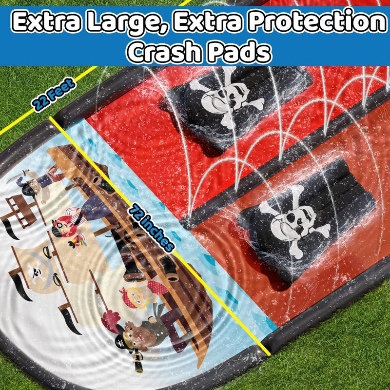 JAMBO 22Ft Water Slide and 2 Bodyboards, Extra Long Heavy Duty Slip Splash and Slide with Inflatable Bumpers, Pirate Splash Mat Water Sprinkler, Outdoor Water Toys, Summer n Toy, Splash Pad - Image 3