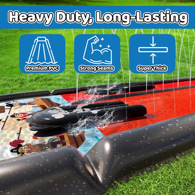 JAMBO 22Ft Water Slide and 2 Bodyboards, Extra Long Heavy Duty Slip Splash and Slide with Inflatable Bumpers, Pirate Splash Mat Water Sprinkler, Outdoor Water Toys, Summer n Toy, Splash Pad - Image 5