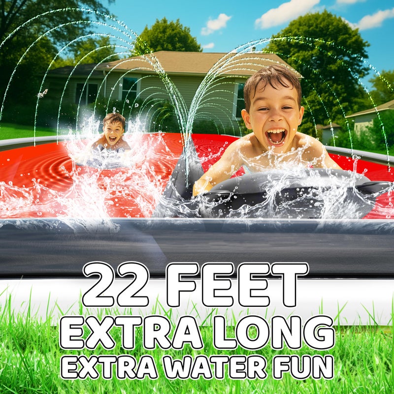 JAMBO 22Ft Water Slide and 2 Bodyboards, Extra Long Heavy Duty Slip Splash and Slide with Inflatable Bumpers, Pirate Splash Mat Water Sprinkler, Outdoor Water Toys, Summer n Toy, Splash Pad - Image 2