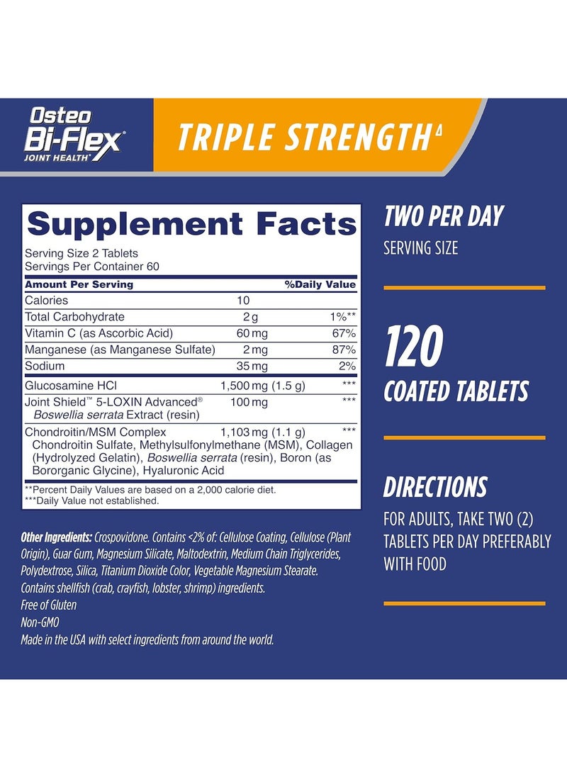Osteo Bi-Flex Triple Strength Glucosamine Chondroitin Joint Health Supplement, 120 Coated Tablets  - Image 2