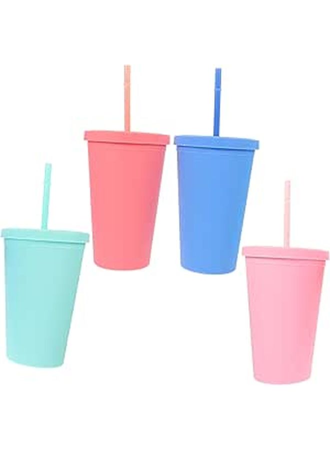 Double Walled Insulated Straw Cups Leakproof Lids 4 Pack For Kids Adults Outdoor - Image 1