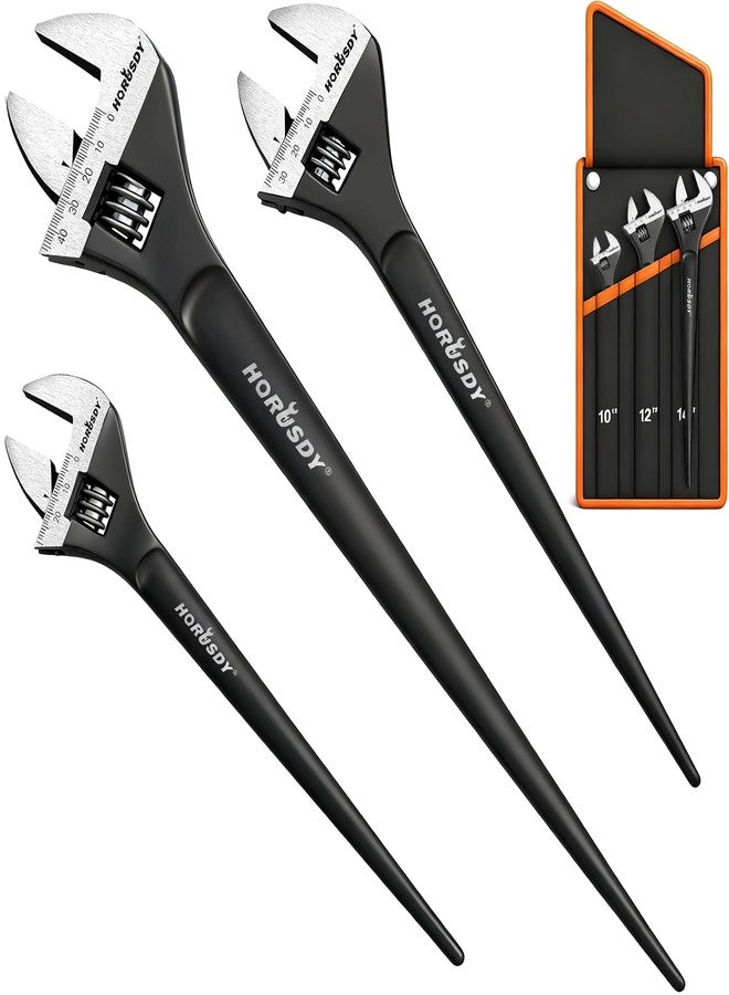 HORUSDY 3-Piece Adjustable Spud Wrench Set, 10", 12", 16", CR-V Steel, SAE & Metric Scale, Black Oxide Finish, Heavy Duty Wrenches for Construction, Mechanical Repair, DIY and Outdoor Projects - Image 1