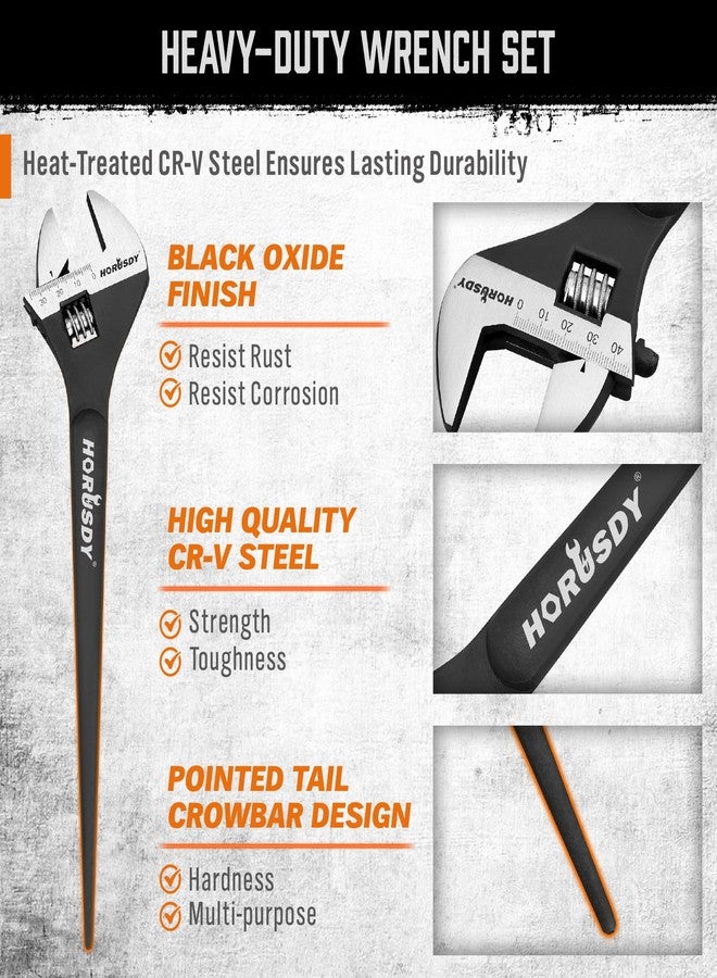HORUSDY 3-Piece Adjustable Spud Wrench Set, 10", 12", 16", CR-V Steel, SAE & Metric Scale, Black Oxide Finish, Heavy Duty Wrenches for Construction, Mechanical Repair, DIY and Outdoor Projects - Image 4
