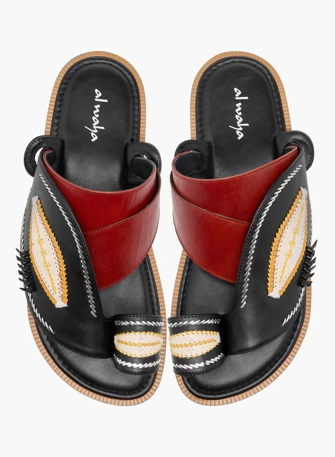 Al Waha Men Embroidered Slip-On Arabic Sandals with Toe Loop