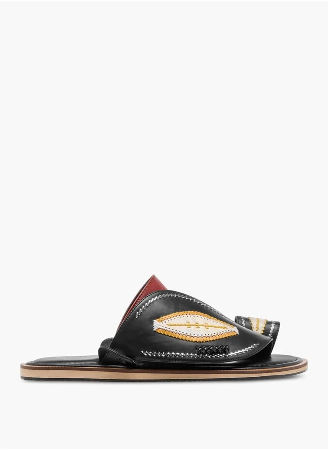 Al Waha Men Embroidered Slip-On Arabic Sandals with Toe Loop
