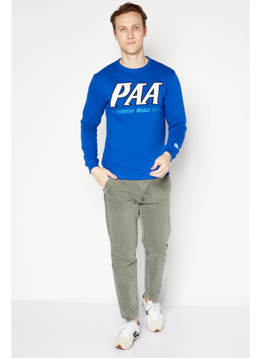 Pan Am Men Crew Neck Long Sleeve Embroidered Logo Sweatshirt, Blue  - Image 2
