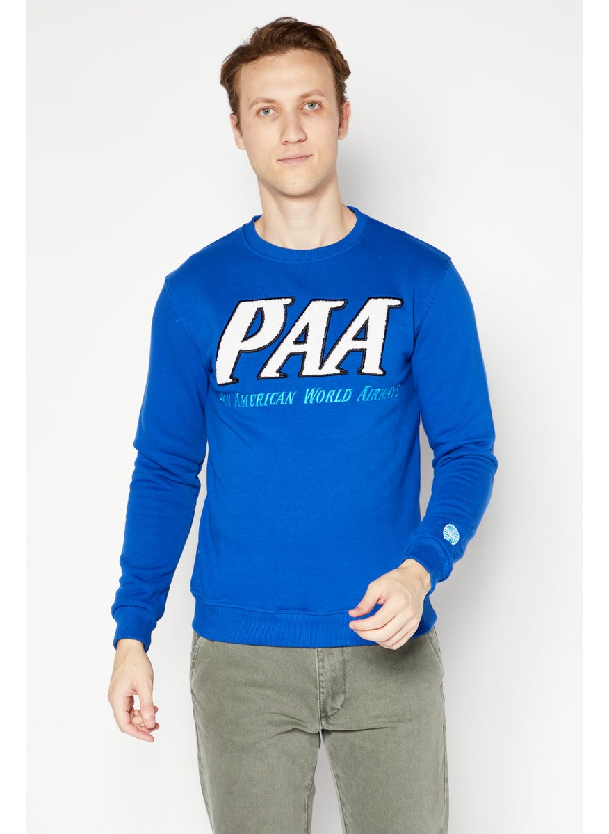 Pan Am Men Crew Neck Long Sleeve Embroidered Logo Sweatshirt, Blue  - Image 1